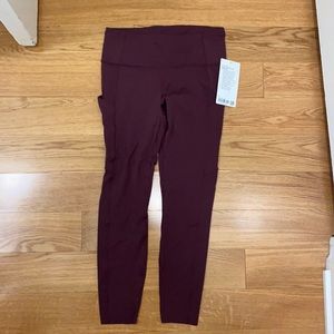 Lululemon fast and free HR tight 25 inch, new with tags, maroon color